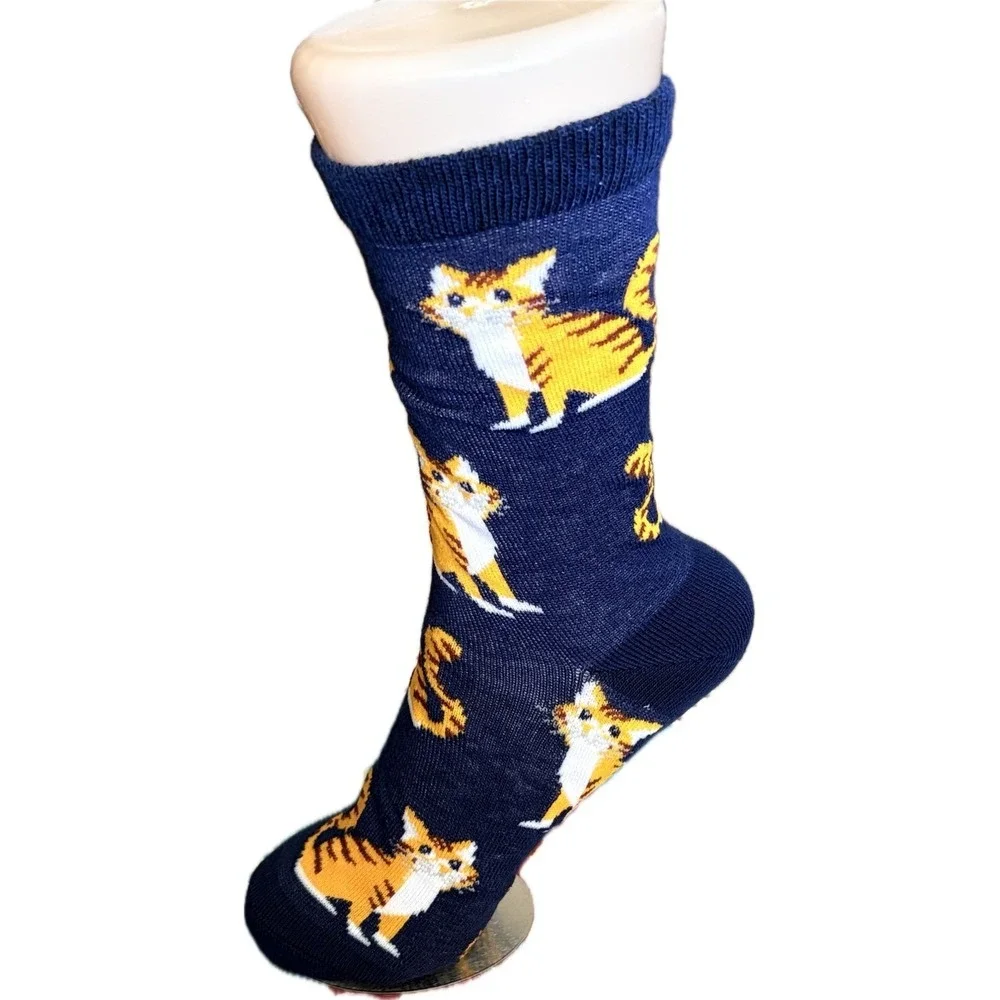 HYP Womens Cat Graphic Socks 3 Pairs Navy Maroon Teal Ankle Crew Shoe Size 4-10